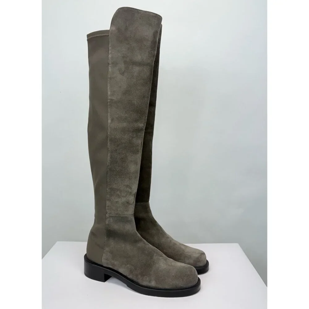 New Stuart Weitzman 5050 Bold Over The Knee Boot Grey Suede Sz 5.5